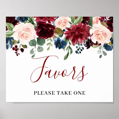 Burgundy Navy Blue Blush Flowers Favors Wedding Po Poster