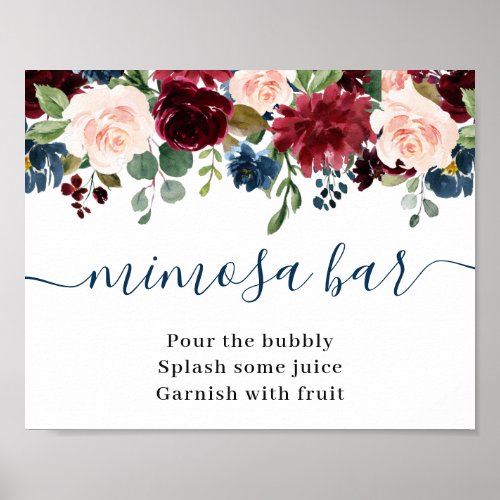 Burgundy Navy Blue Blush Mimosa Bar Wedding Sign