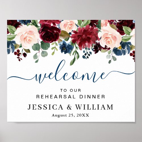 Burgundy Navy Blue Blush REHEARSAL DINNER Welcome  Poster