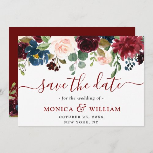 Burgundy Navy Blue Blush Rustic Floral Wedding Save The Date