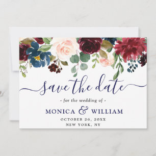 Burgundy Navy Blue Blush Rustic Floral Wedding Save The Date