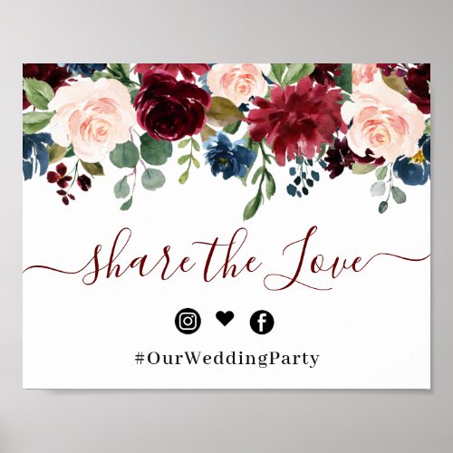 Burgundy Navy Blue Blush Share the Love Wedding Po Poster