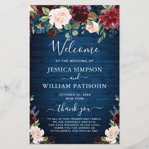 Burgundy Navy Blue Blush Wedding Ceremony Program