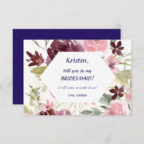 Burgundy Navy Blue Floral Be My Bridesmaid Invitation