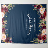 Burgundy Navy Blue Floral Bridal Shower Photo Prop Tapestry (Front (Horizontal))