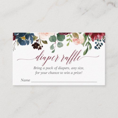 Burgundy navy blue floral diaper raffle cards