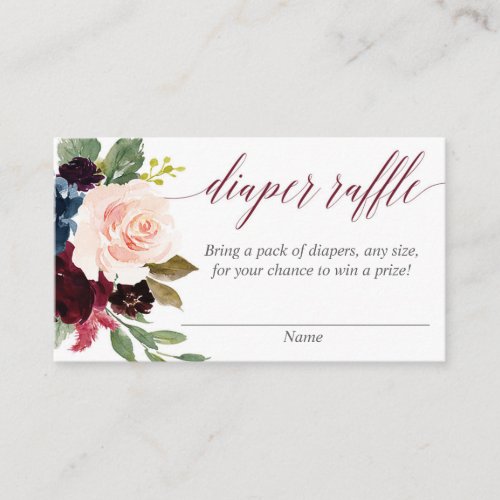 Burgundy navy blue floral diaper raffle cards