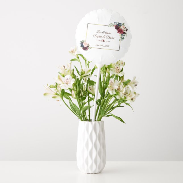 Burgundy Navy Blue Floral Golden Frame Wedding Balloon (Vase)