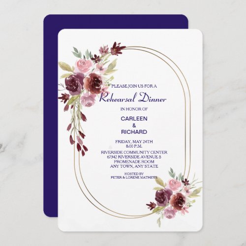 Burgundy Navy Blue Floral Rehearsal Dinner Invitation