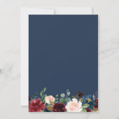 Burgundy Navy Blue Floral Script Bridal Shower Invitation (Back)