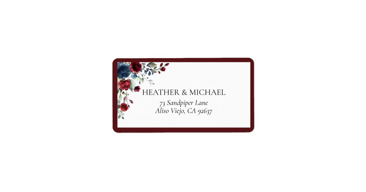 Burgundy Navy Blue Floral Watercolor Address Label | Zazzle
