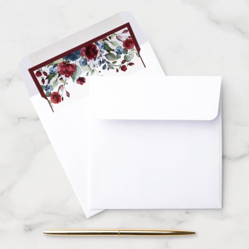 Burgundy Navy Blue Floral Watercolor Envelope Liner