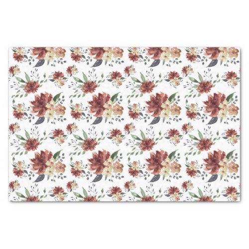 Burgundy Navy Blue Floral Watercolor Pattern Tissue Paper