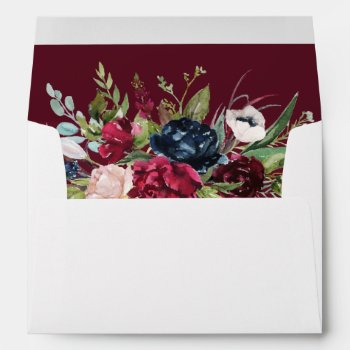 Burgundy | Navy Blue Floral Watercolor Wedding Envelope by YourWeddingDay at Zazzle