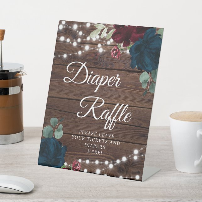 Burgundy & Navy Blue Flower Diaper Raffle Sign (In SItu)