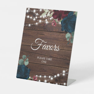 Burgundy & Navy Blue Flower Favors Sign