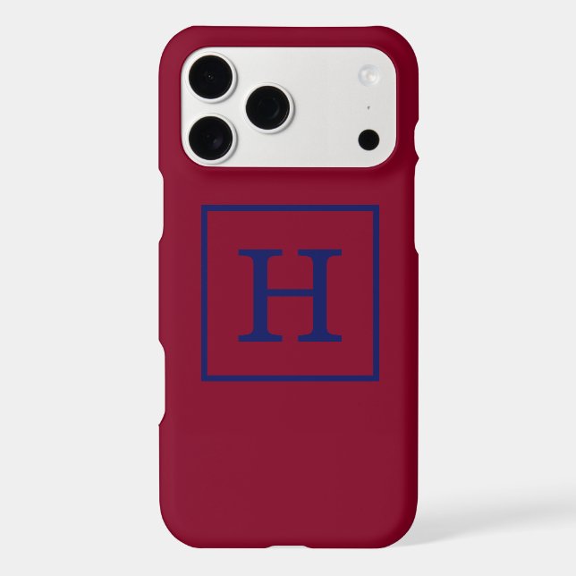 Burgundy Navy Blue Framed Initial Monogram Iphone Case (Back)
