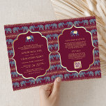 Burgundy Navy Blue Gold Elephant Indian Wedding Invitation