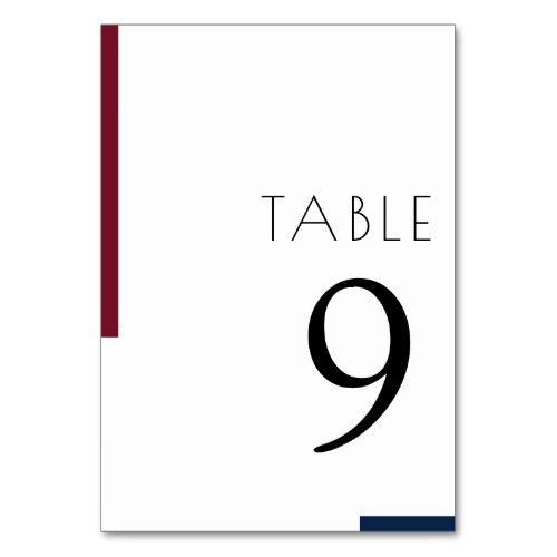 Burgundy  Navy Blue Minimalist Simple Wedding Table Number