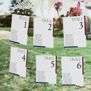 Burgundy Navy Blue Minimalist Wedding Seating Card
