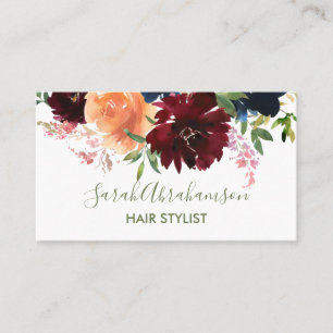 Burgundy Navy Blue Roses Floral Business Cards