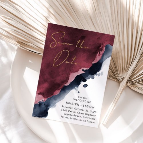 Burgundy  Navy Blue Save The Date Invitation