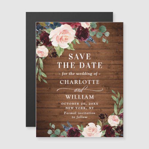 Burgundy Navy Blue Save the Date Magnetic Card