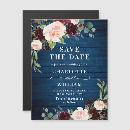 Burgundy Navy Blue Save the Date Magnetic Card