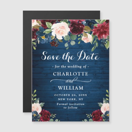 Burgundy Navy Blue Save the Date Magnetic Card