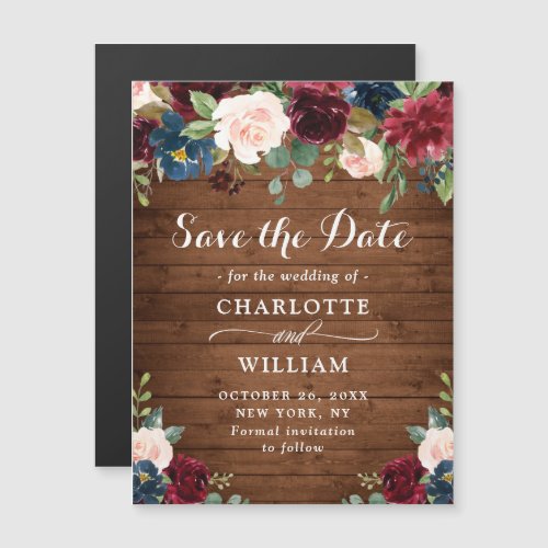 Burgundy Navy Blue Save the Date Magnetic Card