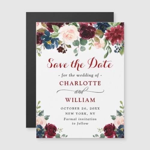 Burgundy Navy Blue Save the Date Magnetic Card