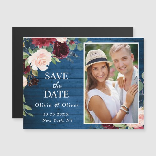 Burgundy Navy Blue Save the Date Magnetic Card