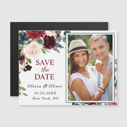 Burgundy Navy Blue Save the Date Magnetic Card