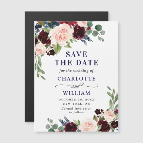 Burgundy Navy Blue Save the Date Magnetic Card