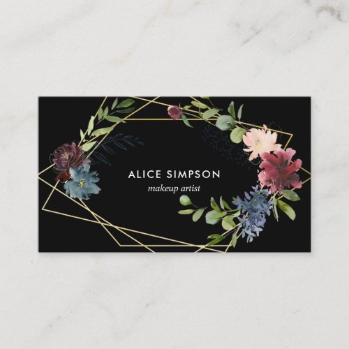 Burgundy Navy Blue Watercolor Floral Geometric Business Card