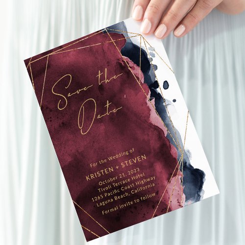 Burgundy  Navy Blue Watercolor Save The Date  Invitation