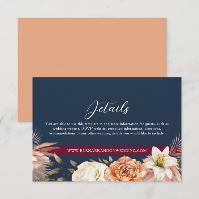 Burgundy Navy Blue Wedding Details Enclosure Card (Front/Back)