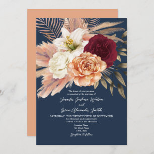 Burgundy Navy Blue Wedding Invitation