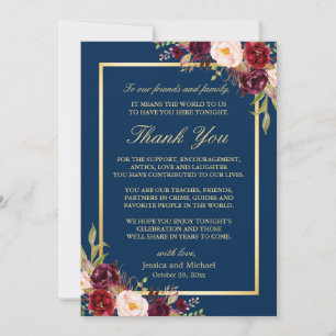 Burgundy Navy Blue Wedding Place Setting Thank You Card