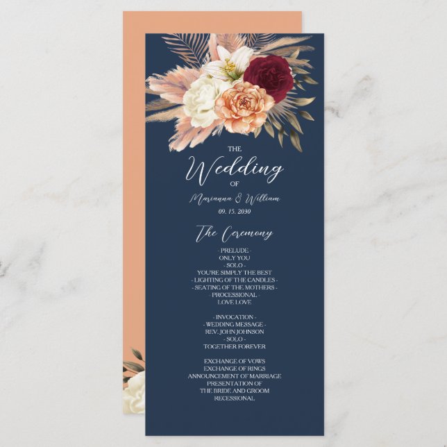Burgundy Navy Blue Wedding Program (Front/Back)