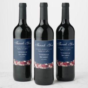 Burgundy Navy Blue Wedding Thank You Wine Label