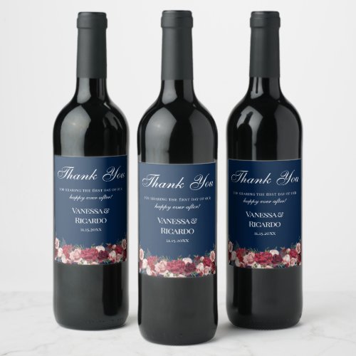 Burgundy Navy  Blue Wedding Thank You  Wine Label