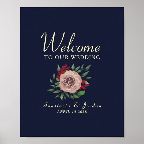 Burgundy Navy Blue Wedding Welcome Poster