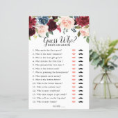 Burgundy Navy Blush Bridal Shower Game Guess Who (Standing Front)