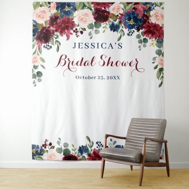 Burgundy Navy Blush Bridal Shower Photo Backdrop (In Situ)