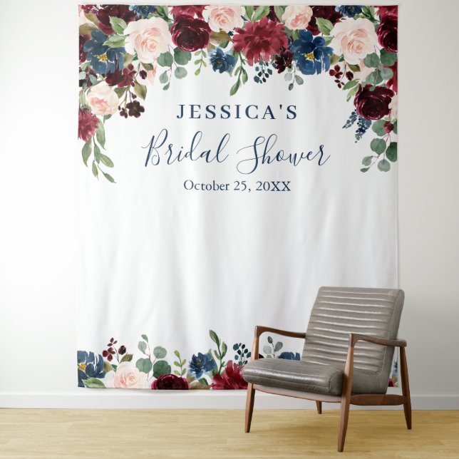 Burgundy Navy Blush Bridal Shower Photo Backdrop (In Situ)