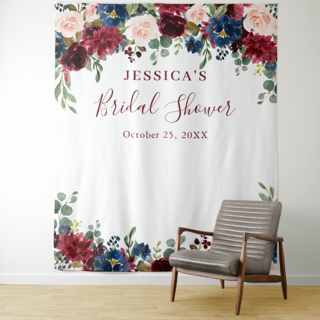 Burgundy Navy Blush Bridal Shower Photo Backdrop (In Situ)