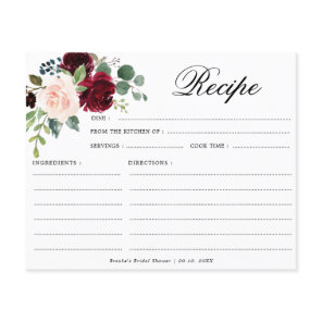 Burgundy Navy Blush Bridal Shower Recipe card