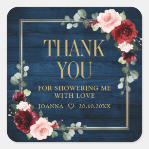 Burgundy Navy Blush Bridal Shower Thank Favor Squ Square Sticker