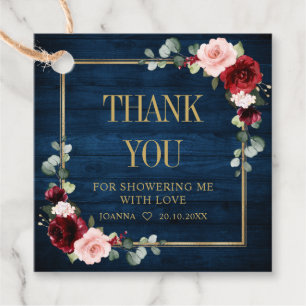 Burgundy Navy Blush Bridal Shower Thank You Favor  Tags